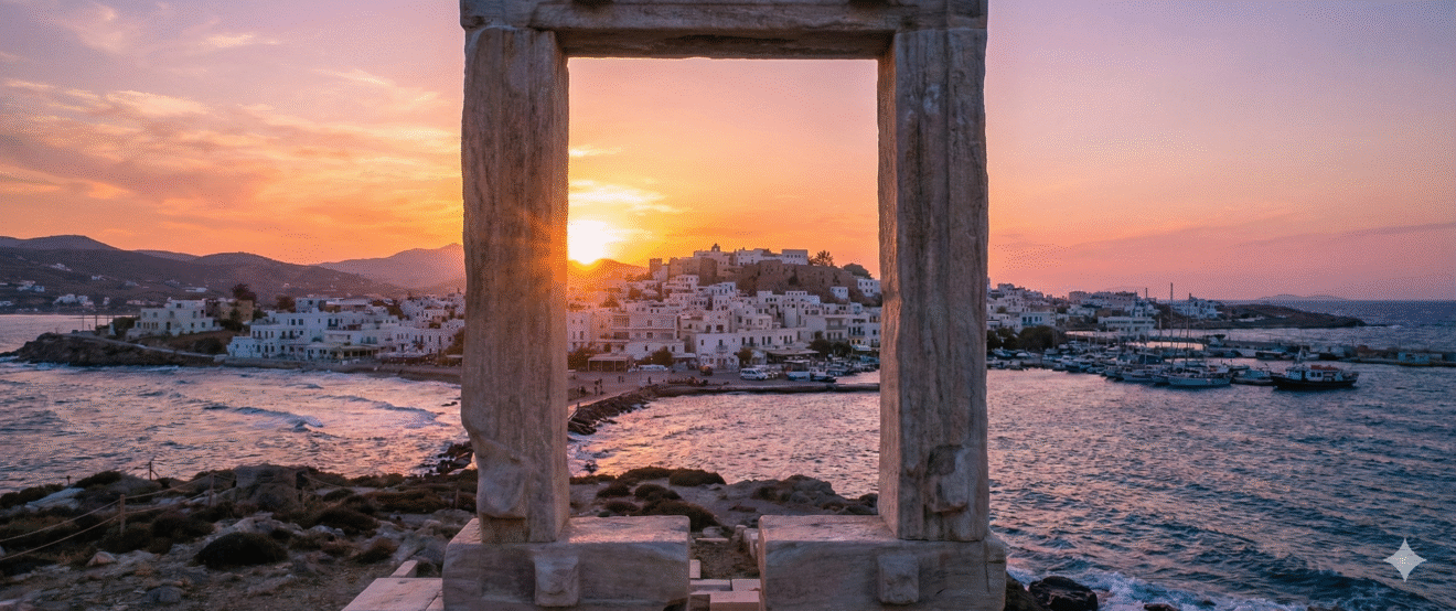Naxos coast and Cycladic landscape in Greece